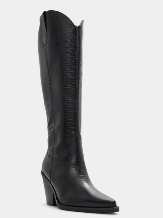 Aldo Women's Black Textured Knee-High Heeled Boot - Picture 4 of 11